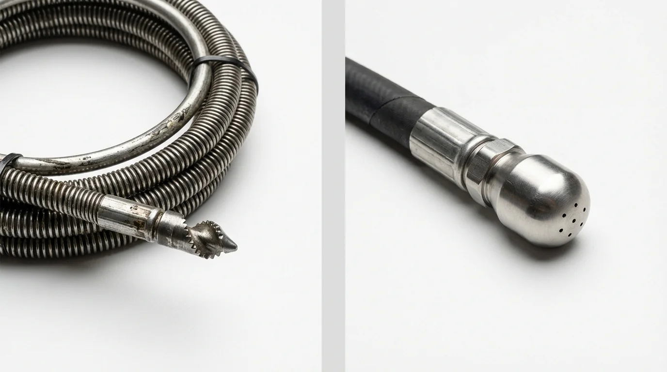 Drain snake cable and hydro jetting nozzle used for drain cleaning in Saint Joseph, LA